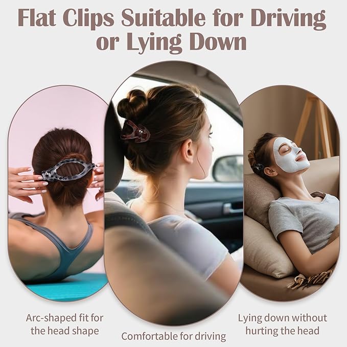 9 Pack Flat Hair Clips for Women, Matte Claw Clips for Thick & Thin Hair (Tortoise)