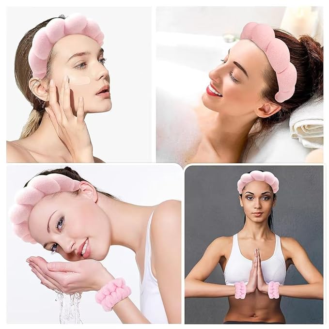 CAZYTOYZ Sponge Spa Headbands for Women Wristband Set Puffy Makeup Brush Headband Set for Washing Face Soft Towel Skin Care Head Band Cute Hair Band Shower