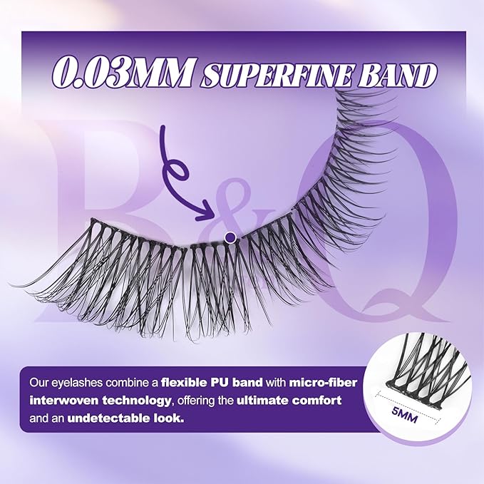 B&Q Wispy Lash Clusters Kit, Natural 05, Individual False Eyelashes Extension Set, Undetectable Natural Look for Effortless Day-to-Night Beauty, from Office Elegance to Date Night Glamour(8-16mix)