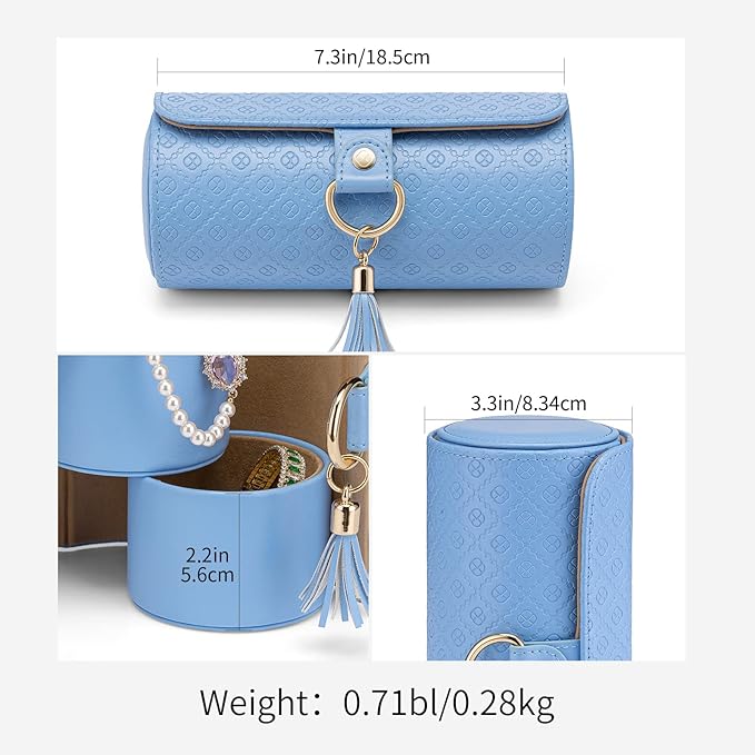 VLANDO Mother Gifts for Mom, Women, Wife - Travel Jewelry Oragnizer, 3-Layer Jewelry Storage Box, Travel Essential Accessories for Women, Gifts for Travelers Couples Mom Friends - Blue