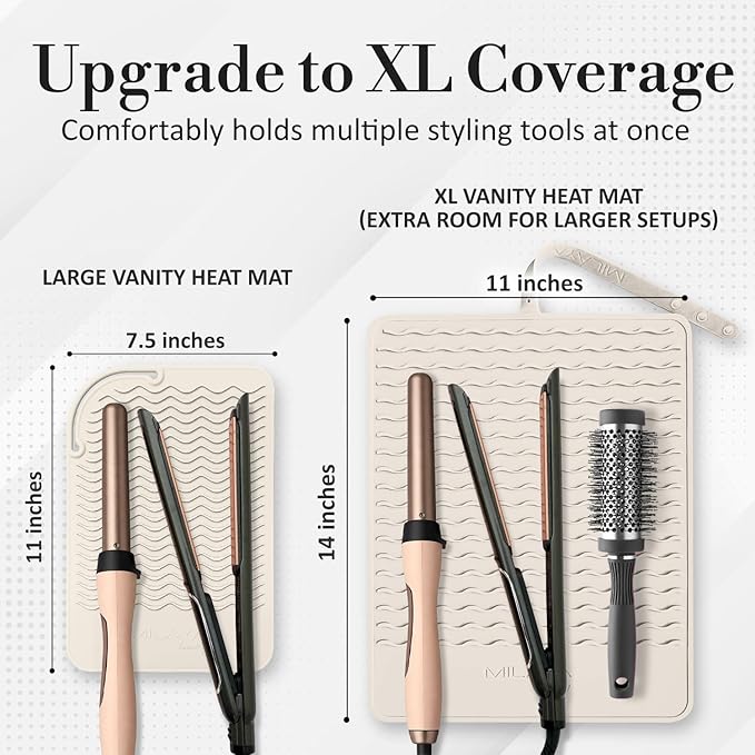 Milaya Beauty Extra Large Heat Resistant Mat for Hair Tools – Silicone Curling Iron Holder & Flat Iron Holder – Non-Slip Hot Tool Mat & Vanity Mat – Vanity Accessories for Women, Salon, Travel