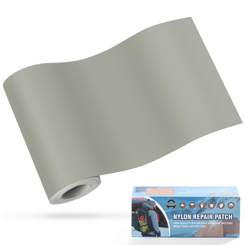 OAZ 3.9 x 63 inch Nylon Repair Patches Nylon Fabric Patch Self-Adhesive Fabric Repair Tape Waterproof Lightweight Outdoor Gear Patch Kit for Down Jacket Clothing Tent Bag (Light Gray)