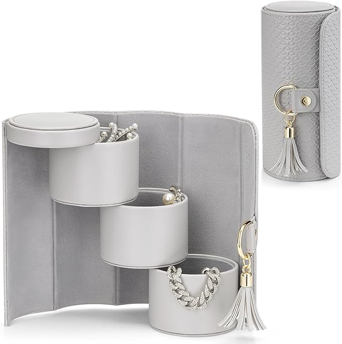 VLANDO Gifts 2026 for Women, Girl - Travel Jewelry Oragnizer, 3-Layer Jewelry Storage Box, Travel Essential Accessories for Women, Birthday Gifts for Couples Mom Friends - Grey