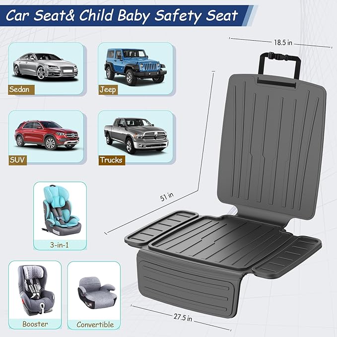 Car Seat Protector for Child Car Seat，TPE Waterproof & Anti-Slip （No Imprints）,carseat Protector car seat Cover Universal Fit for Baby & Pet Use, BPA-Free（Black -1 PC）