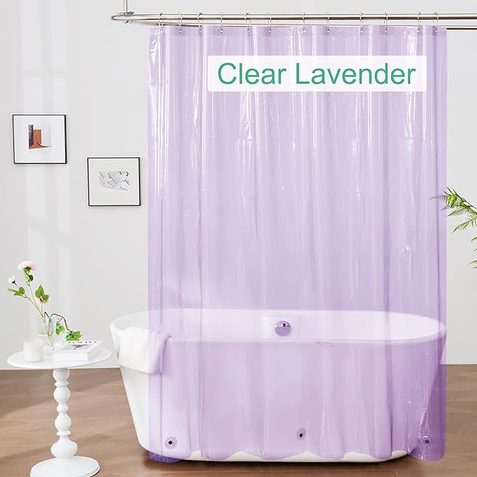 Mrs Awesome Clear Lavender Shower Curtain Liner with 3 Magnets, 72x72 Premium Flexible Sturdy Plastic Shower Curtain for Bathroom Lightweight & Waterproof, Clear Lavender