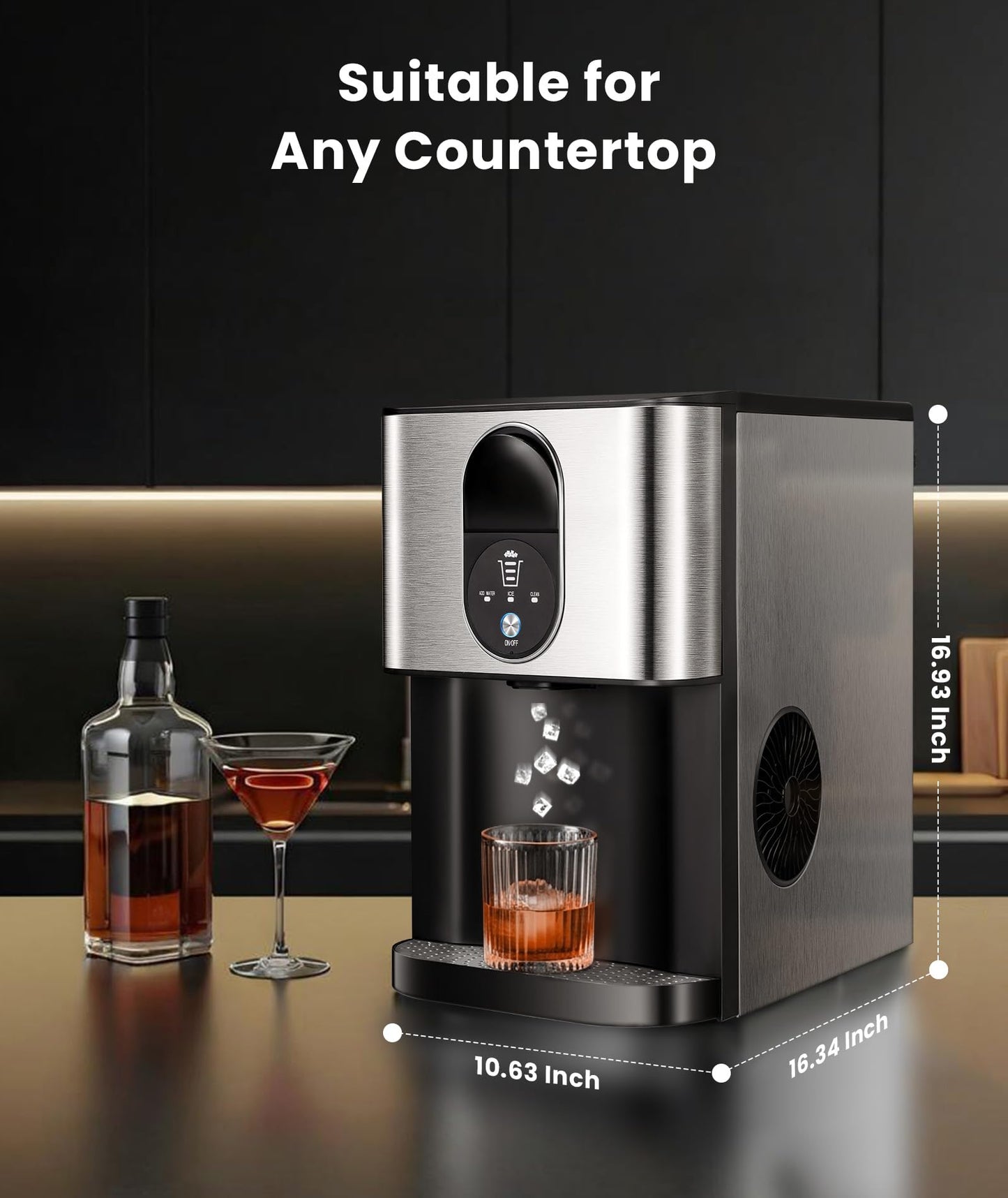 Cowsar Nugget Ice Maker Countertop, 44lbs/24H Soft Chewable Pellet Ice Machine with Dispenser, Self-Cleaning, 2.4L Removable Water Tank, One-Click Operation, Ideal for Home/Kitchen/Bar/Office, Silver