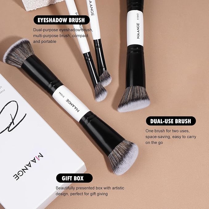 MAANGE 4 PCS Foundation Contour Conceal Brush Set, Makeup Brushes, Eyeshadow Concealer Brush, Double Sided Foundation Contour Blush Highlight Blending Eyebrow Brush For Liquid, Cream, Loose Powder