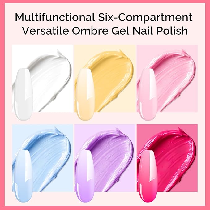 MelodySusie Gradient Painting Gel, 6 Colors Spring Summer Ombre Gel Polish with 100 Sponges&Metal Grabber Set for Aura Nails, French Manicure, No Wipe, Soak Off UV, DIY Nail Art Palette Macaron Pink