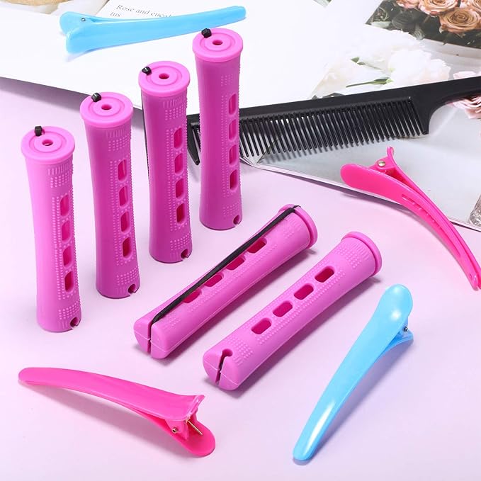 WILLBOND 60 Pcs Perm Rods for Long Hair Plastic Curl Rods Cold Wave Irons Curling Roller for Hair Styling Hairdressing Tools (0.75 Inch,Purple)