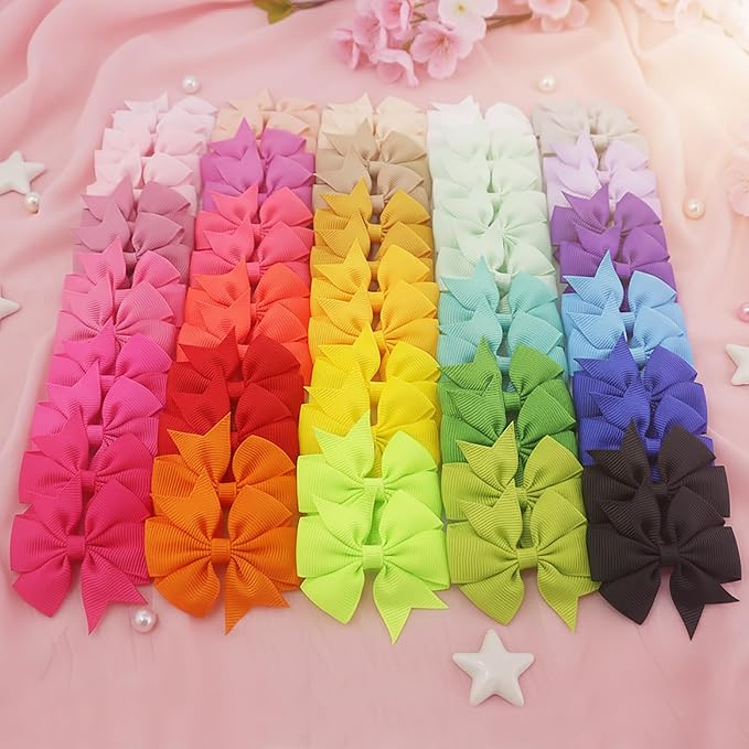 60Pcs Baby Hair Bows Clips: 2 inch Fully Lined Clips for Infant Toddler Girls (30 pairs)