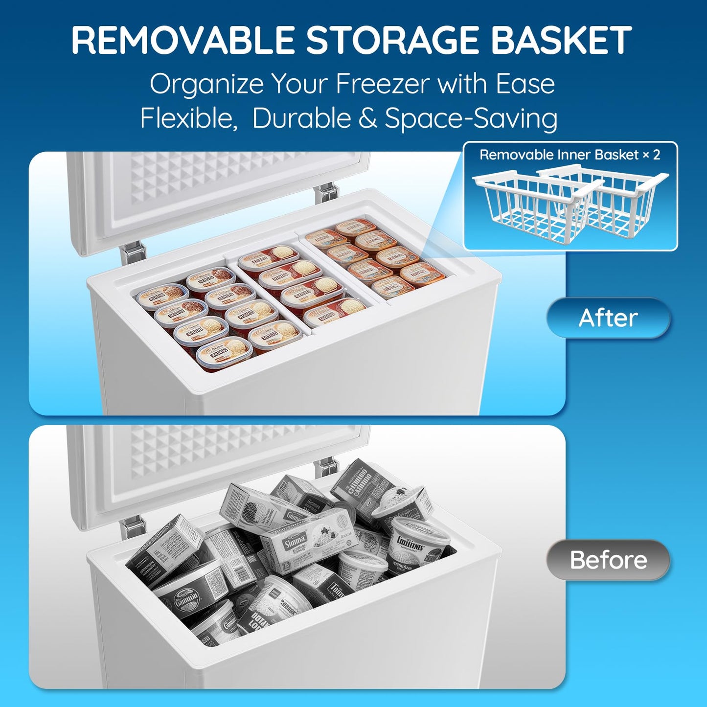 TACOOL 4.5 Cu.ft Chest Freezer Mini freezer with Removable Basket 90L Capacity Storage Knob Temperature Control White