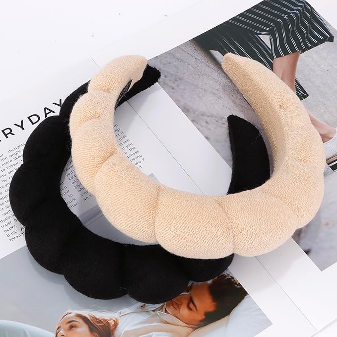 Chanaco Spa Headband - Sponge Hair Band for Washing Face Makeup, Skincare & Face Wash - Black, Khaki - Trendy Gift for Teen Girls & Women