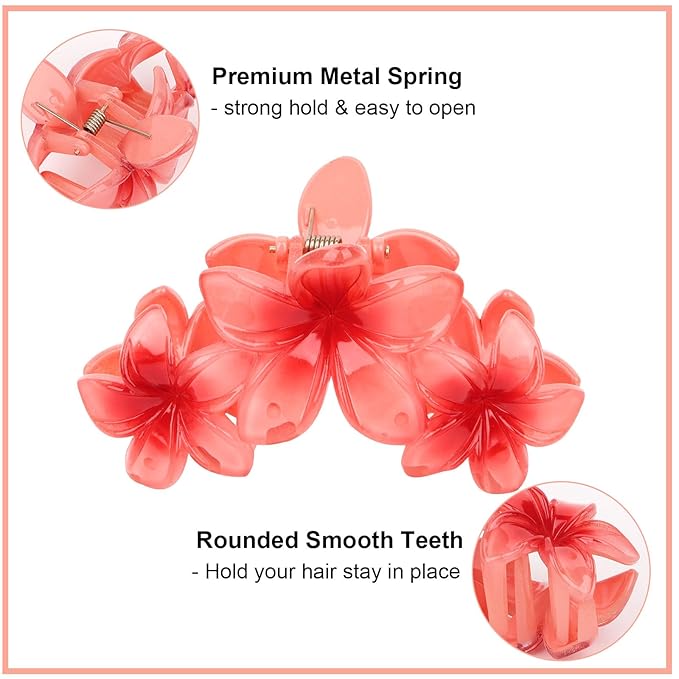 Ondder 4 Pcs Hair Clip, Flower Hair Clips for Women, 4.5 Inch Large Claw Clips, Non Slip Strong Hold Hair Clips for Thick Hair, Hair Accessories for Women Girls