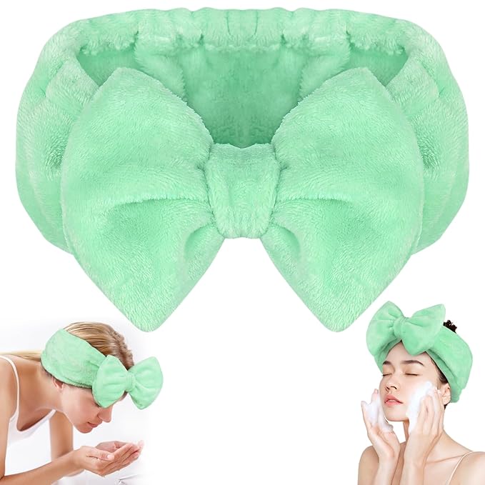 Shintop Makeup Headband, Soft Face Wash Headband with Cute Bow Elastic Spa Hairband for Skincare Facial Mask ShowersÃ¯Â¼ÂLight GreenÃ¯Â¼Â