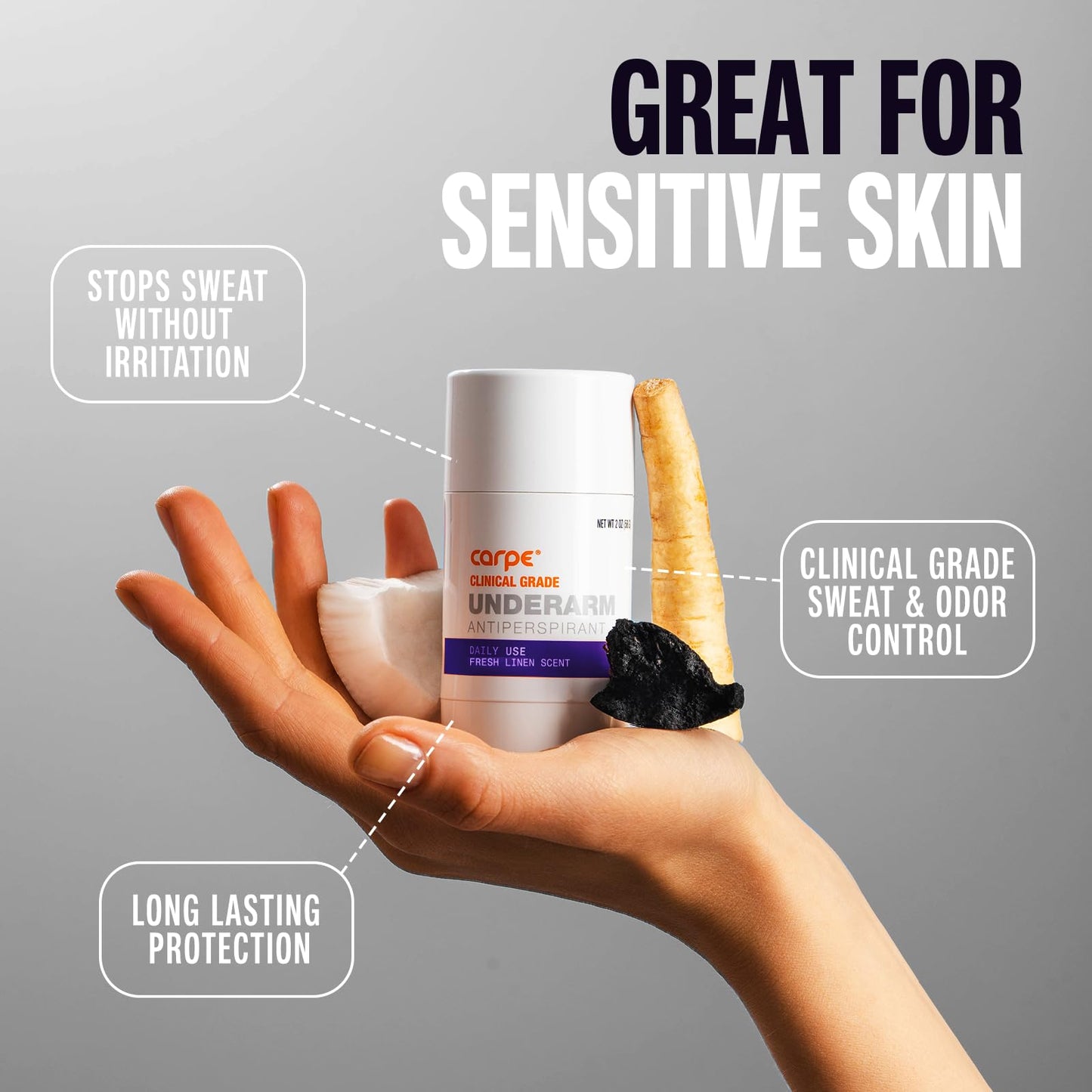 Carpe Clinical Strength Deodorant + Clinical Antiperspirant - Clinical Grade Solid Stick - Fresh Linen Scent - Combat Excessive Underarm Sweating - Great for Hyperhidrosis