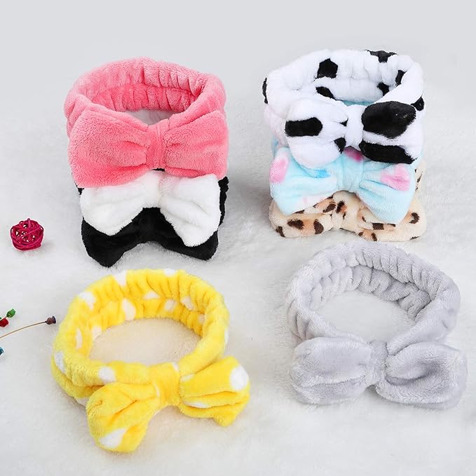 8 Pack Spa Headbands for Women, Soft Bow Skincare Headband for Washing Face, Skincare, Salon & Makeup, Bulk Spa Party Favors, Ideal Christmas Gifts or Stocking Stuffers for Teen Girls