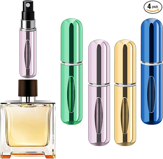 Refillable Perfume Portable Atomizer Bottle Refillable Perfume Spray, Travel Perfume (5ml, 4 Pack) (Green，Pink，Gold，Royal Blue)