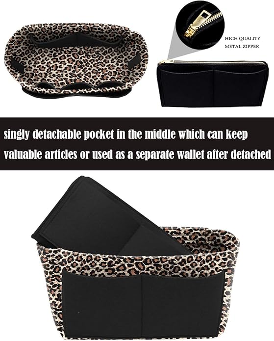 LEXSION Felt Purse Bag Organizer Insert with zipper Bag Tote Shaper Fit Speedy Neverful PM MM