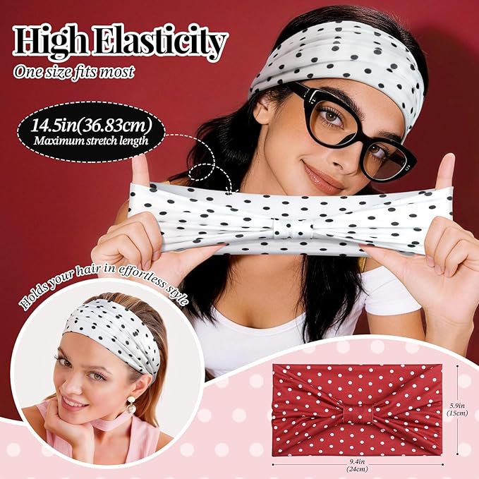 Awumbuk Wide Headbands for Women Knotted No Slip Head Bands Soft Turban Headband Hair Accessories Boho African Solid Color Head Wraps for Women Yoga Workout Pack of 6