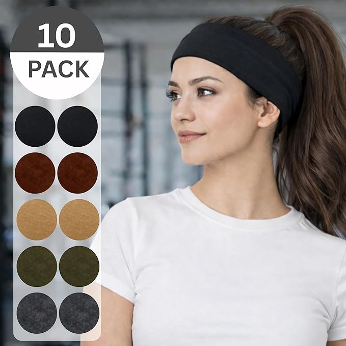Styla Hair Headbands for Women Stretch Fashion Head Bands 10 Pack Non-Slip Head Wraps Great for Spa, Sports, Yoga, Pilates, Running, Gym Headband, Workouts (Earth Tones)