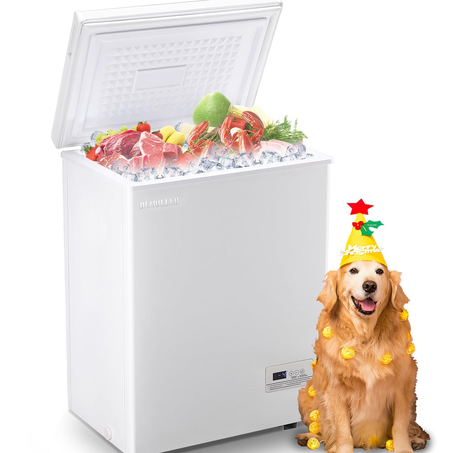 DEMULLER Chest Freezer with 2 Removable Baskets 3.5 Cu.ft Compact Freezers with Electronic Thermostat (50 ℉ to -12 ℉), Stay-Open Lid, Manual Defrost, Kitchen Office Apartment, White