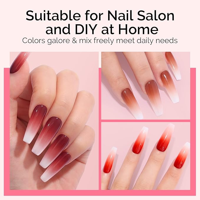 MelodySusie Gradient Painting Gel, 6 Colors Autumn Winter Ombre Gel Polish with 100 Sponges&Metal Grabber Set for Aura Nails, French Manicure, No Wipe, Soak Off UV, DIY Nail Art Palette Caramel Brown