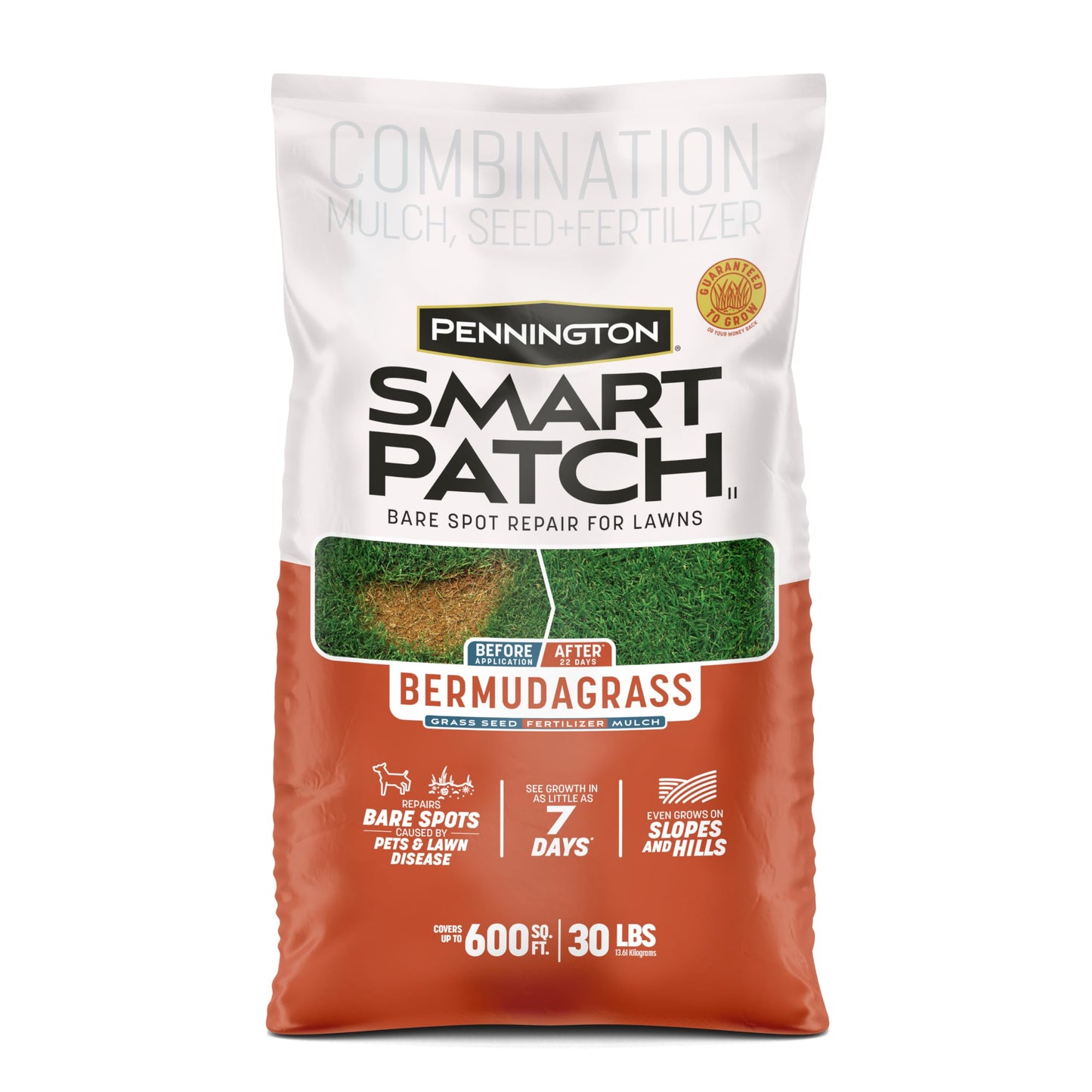 Pennington Smart Patch Bermudagrass 30lb 600 sq. ft. Grass Seed Bare Spot Repair with Mulch and Fertilizer