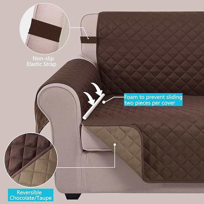 U-NICE HOME Large Sofa Cover Reversible Couch Cover for Dogs Pets with Elastic Straps Water Resistant Furniture Protector for 4 Cushion Couch (Oversized Sofa, Chocolate/Taupe)