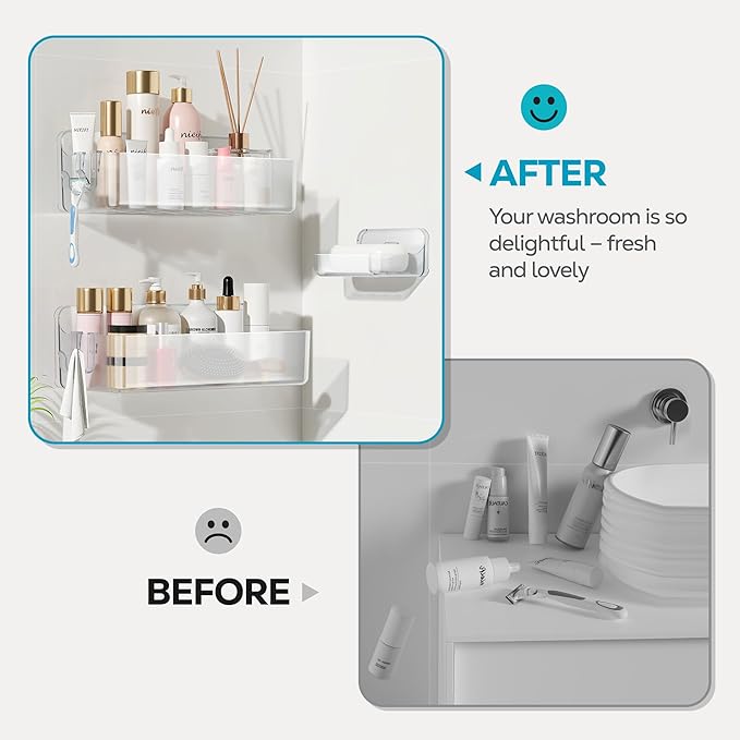 Nieifi Adhesive Wall Shelf, Shower Shelves, Shower Organizer for Bathroom Organization (A-Clear, 3 pieces)