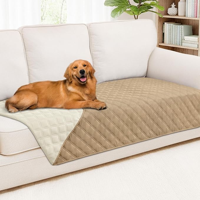 Smiry Waterproof Dog Bed Cover Pet Blanket, Soft Washable Dog Blanket for Furniture Bed Couch Sofa Reversible, Checkered (40"x90", Camel/Beige)