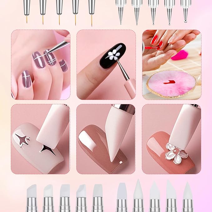 BESARME 11 Pcs Nail Art Tools, Nail Art Palette with 5 Nails Arts Sculpture Pen and 2-way Dotting Pen&Nail Brushes Nails Arts Kit for DIY Home Salon