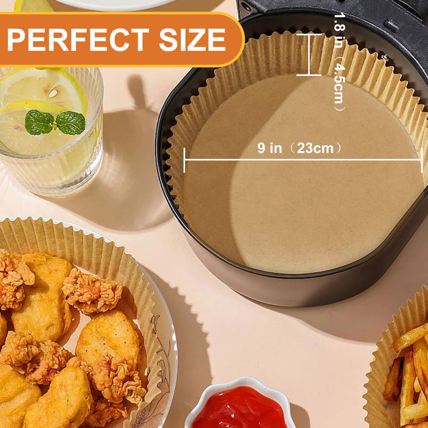 Air Fryer Disposable Paper Liner, 100PCS 9 Inch Large Airfryer Liners Round, Parchment Paper for Air Fryer Non-stick Oil-proof Water-proof, Paper liners for air fryer, Steamer, Baking, Microwave Etc