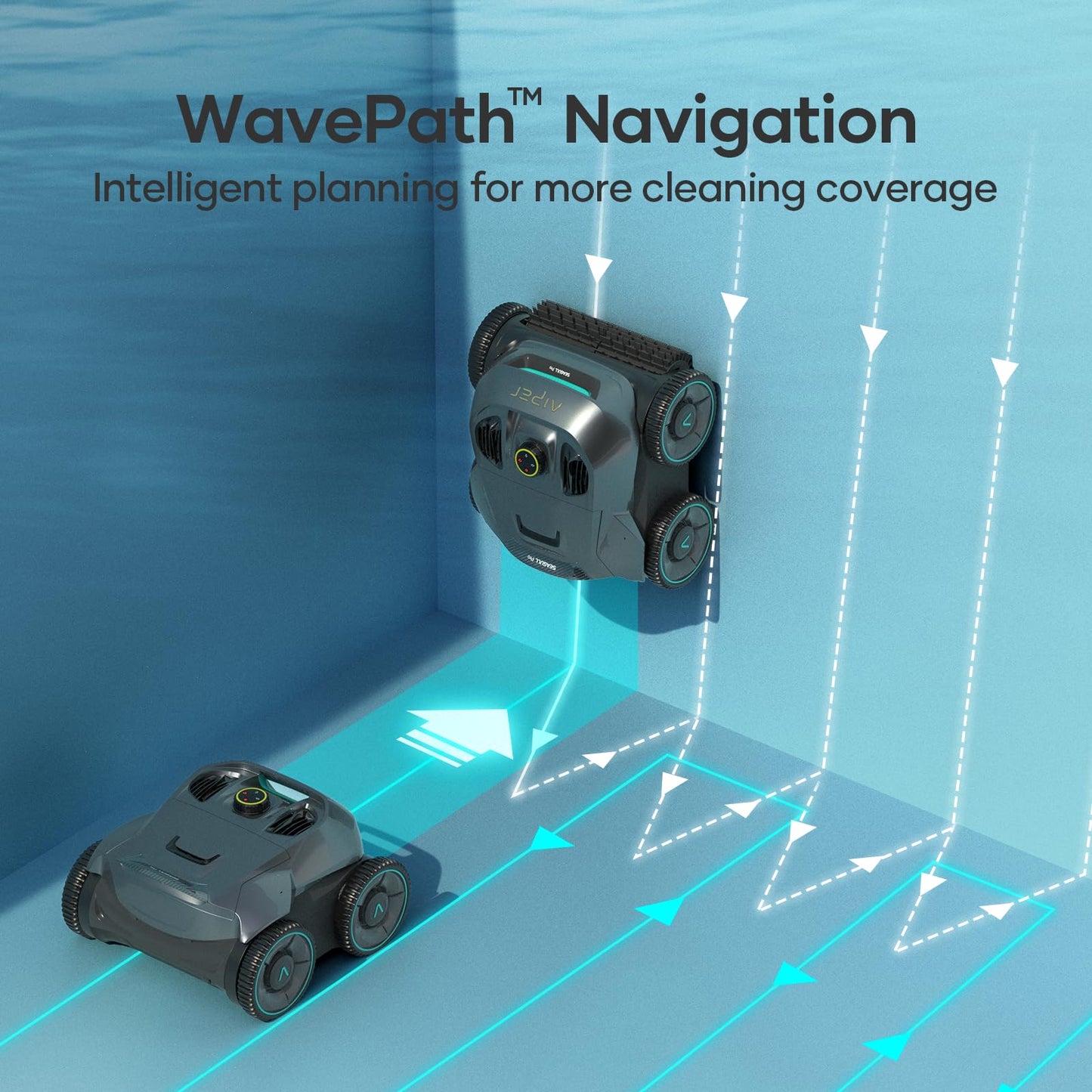 AIPER Cordless Robotic Pool Cleaner, WavePath Navigation, Wall-Climbing, Quad-Motor, 150 mins Runtime for Inground Pools up to 1,600 sq.ft, Seagull Pro ZT6002