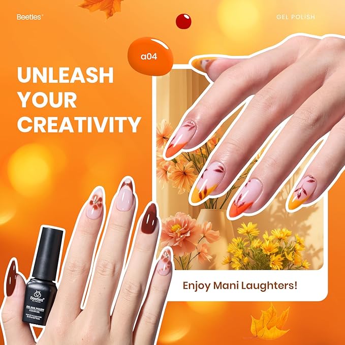 Beetles Gel Nail Polish Set – Autumn Aura 20 Colors Gel Polish Kit, Burgundy Red Brown Yellow Orange Purple Cat Eye & Glitter Soak Off UV LED Manicure with Base Glossy Matte Top Coat