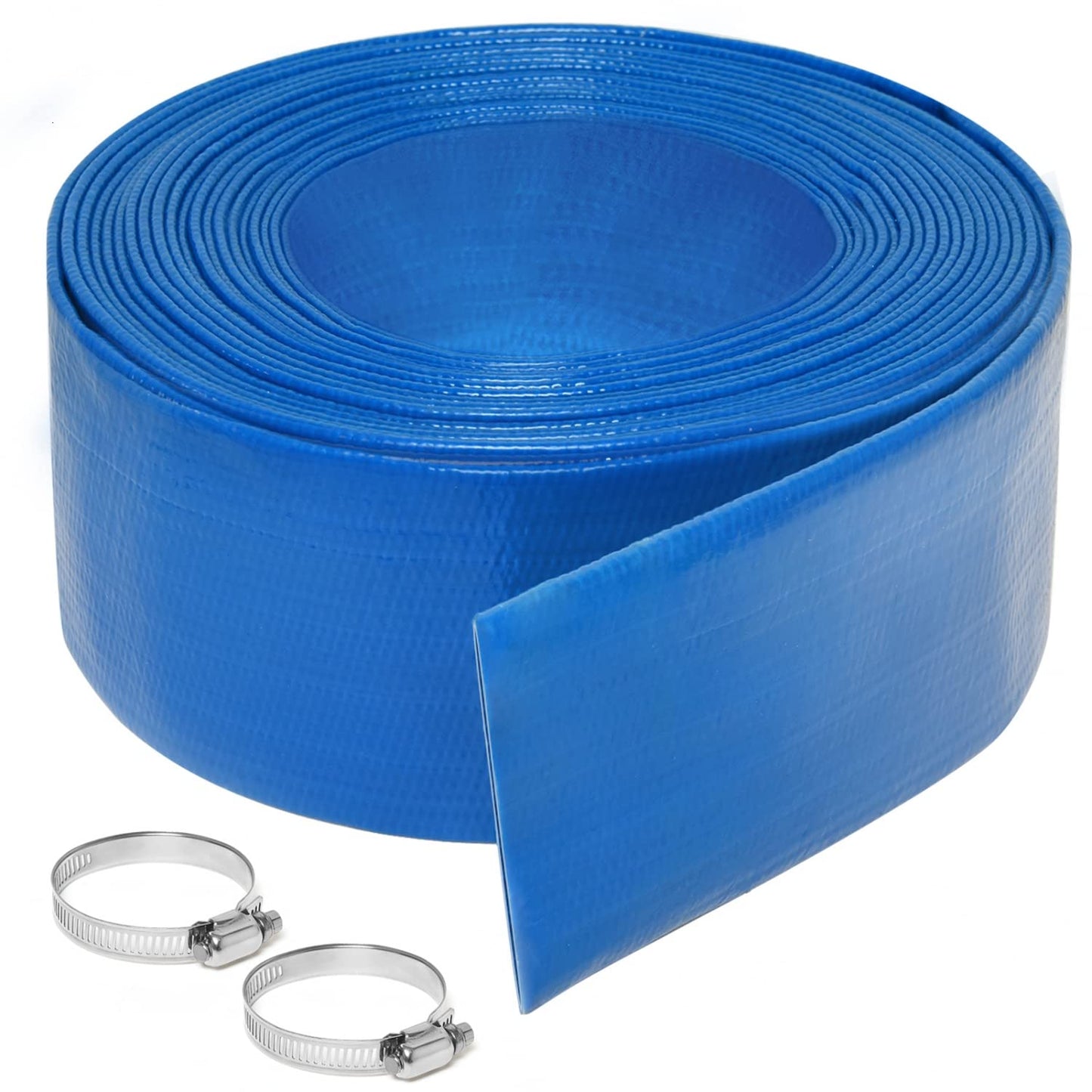 Gonioa 2 inches x 25 FT Heavy-Duty PVC Swimming Pool Backwash Hose, Reinforced Discharge Hose with Clamp for Swimming Pools, Blue