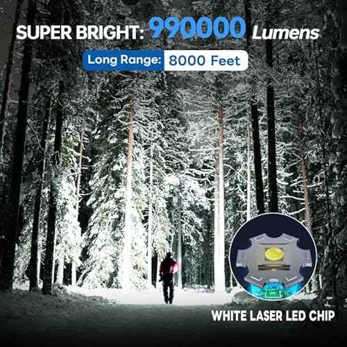 Flashlights High Lumens 990000 LED Rechargeable Tactical Flashlight Zoomable 3 Modes Fast Charging IPX6 Waterproof Super Bright Handheld Flashlights for Camping Hiking Outdoor and Gift