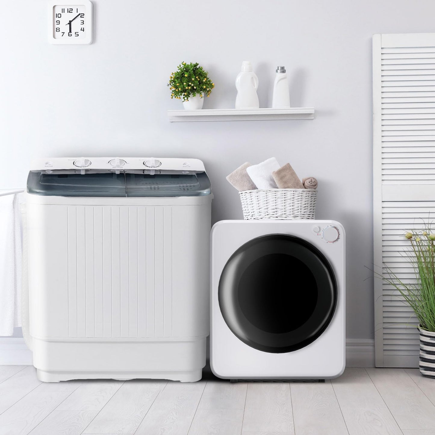 DOGHLY Portable 32Lbs Twin Tub Washer + 1.8 Cu.Ft Dryer Combo, 20Lbs Washing & 12Lbs Spinning, 5 Modes Rotary Heating Dryer, Stainless Steel Drum, Washer and Dryer Combo Set for Apartment, Dorm, RV