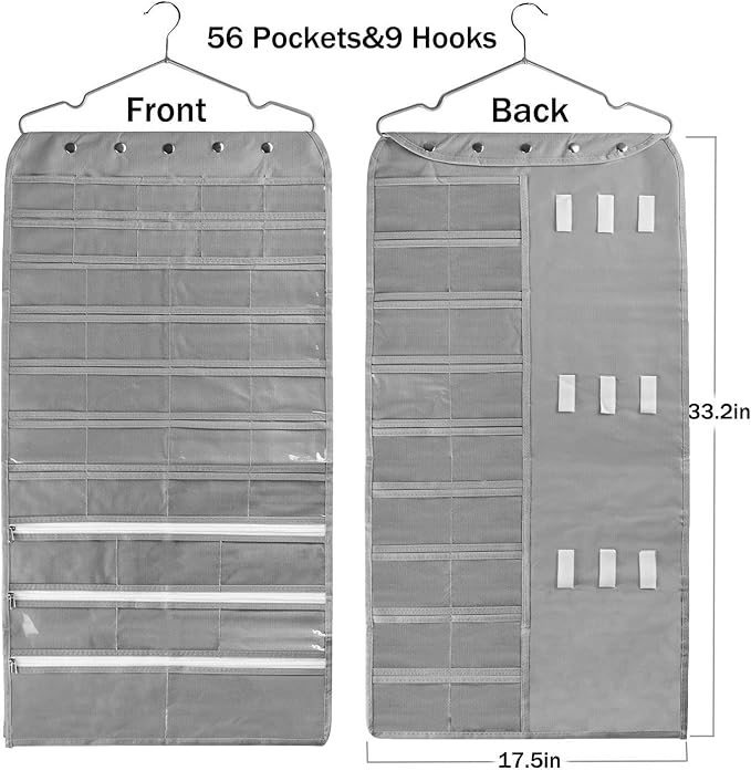 BB Brotrade Hanging Jewelry Organizer,Accessories Organizer,56 Pocket Organizer for Holding Jewelries (Grey-56 Pockets)