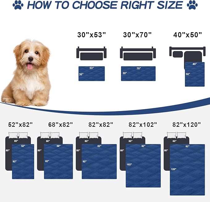 Smiry Waterproof Dog Bed Cover Blanket 82x120, Soft Reversible Pet Blanket, Washable Leakproof Cats Dogs Couch Cover for Sofa, Couch, Furniture, Navy/Blue