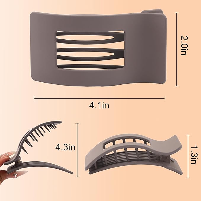 6 Pack Flat Hair Claws Clips for Women, Large Extra Strong & Thick Clips for Thick Fine Hair Styling, Secure Hair Hold Brown Grey