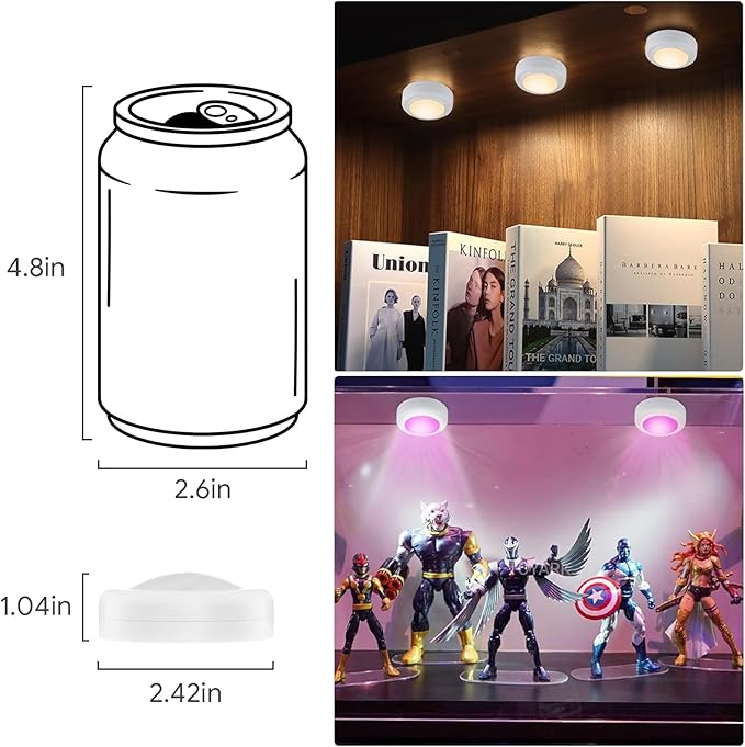 Yiliaw 6 Pack LED Puck Lights Remote Control 16 Color Changeable Under Cabinet Lights, Battery Operated Lights Night Light with Dimmer & Timmer for Closet Bedroom Kitchen, White