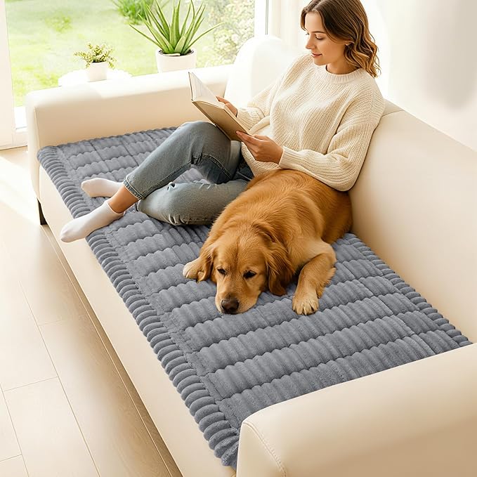 hyha Couch Covers for Dogs Washable, Non Slip Plush Dog Sofa Protectors, Fuzzy Pet Couch Covers for 3 Cushion Sofa Pet Friendly (Grey, 27.6" x 88")