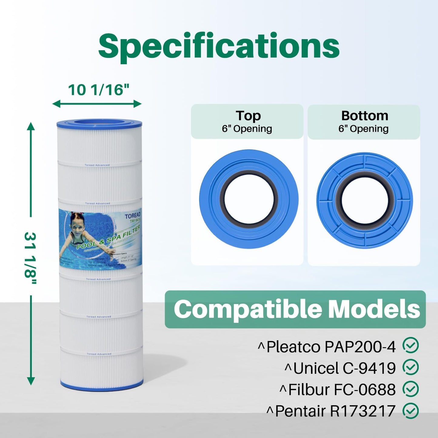 TOREAD PAP200 Pool Filter Replaces Pentair Clean and Clear 200, CC200, PAP200, C-9419, FC-0688, Ultral-C5, PP-C5, R173217, 59054400, Aladdin 29902, Baleen AK-8005, 1 Pack