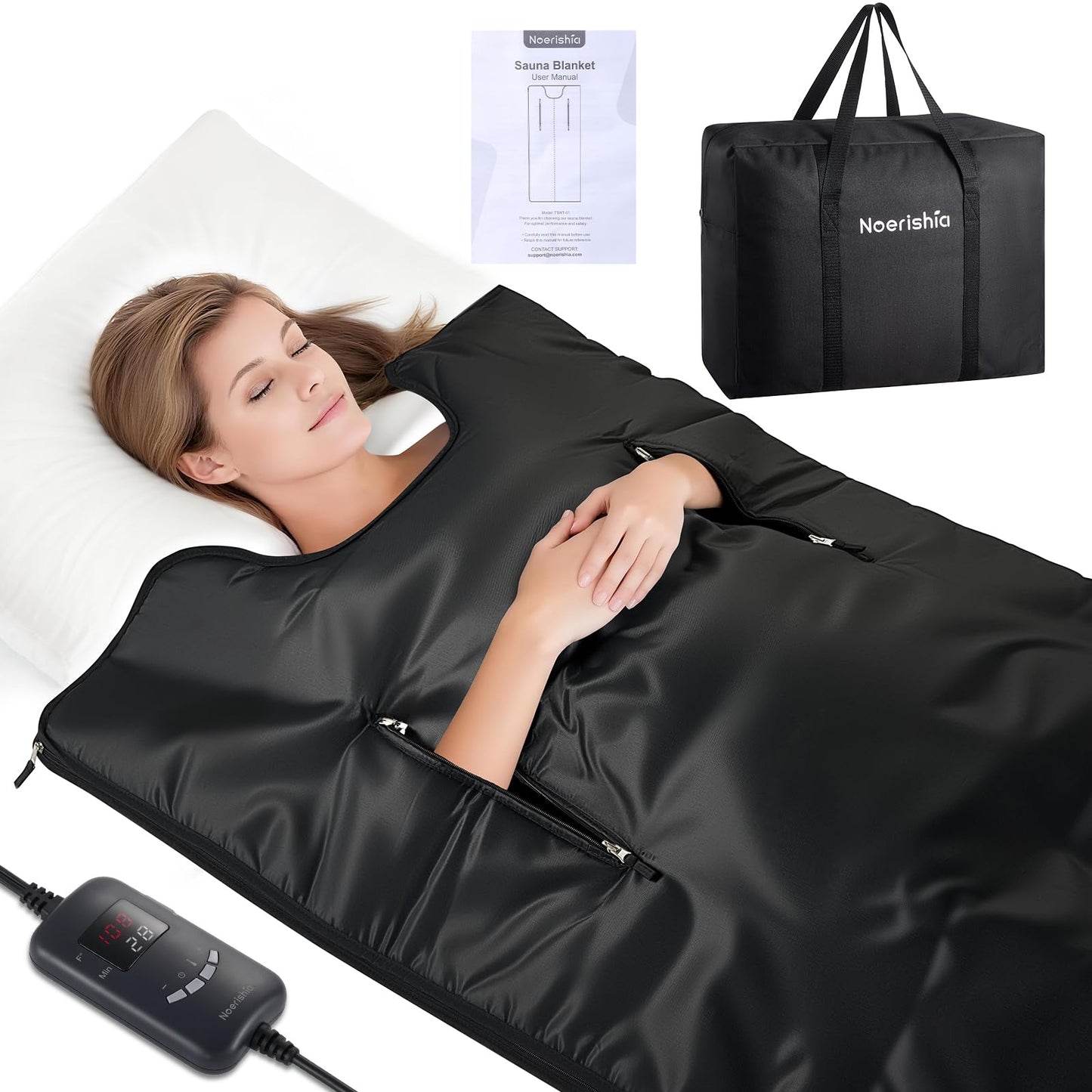noerishia Portable Sauna Blanket for Home, Portable Design, Relaxation and Detox Washable & Foldable with Carrying Bag and Remote Control, 88-158℉, 10-60 Minutes Timer, (6 x 2.62) FT