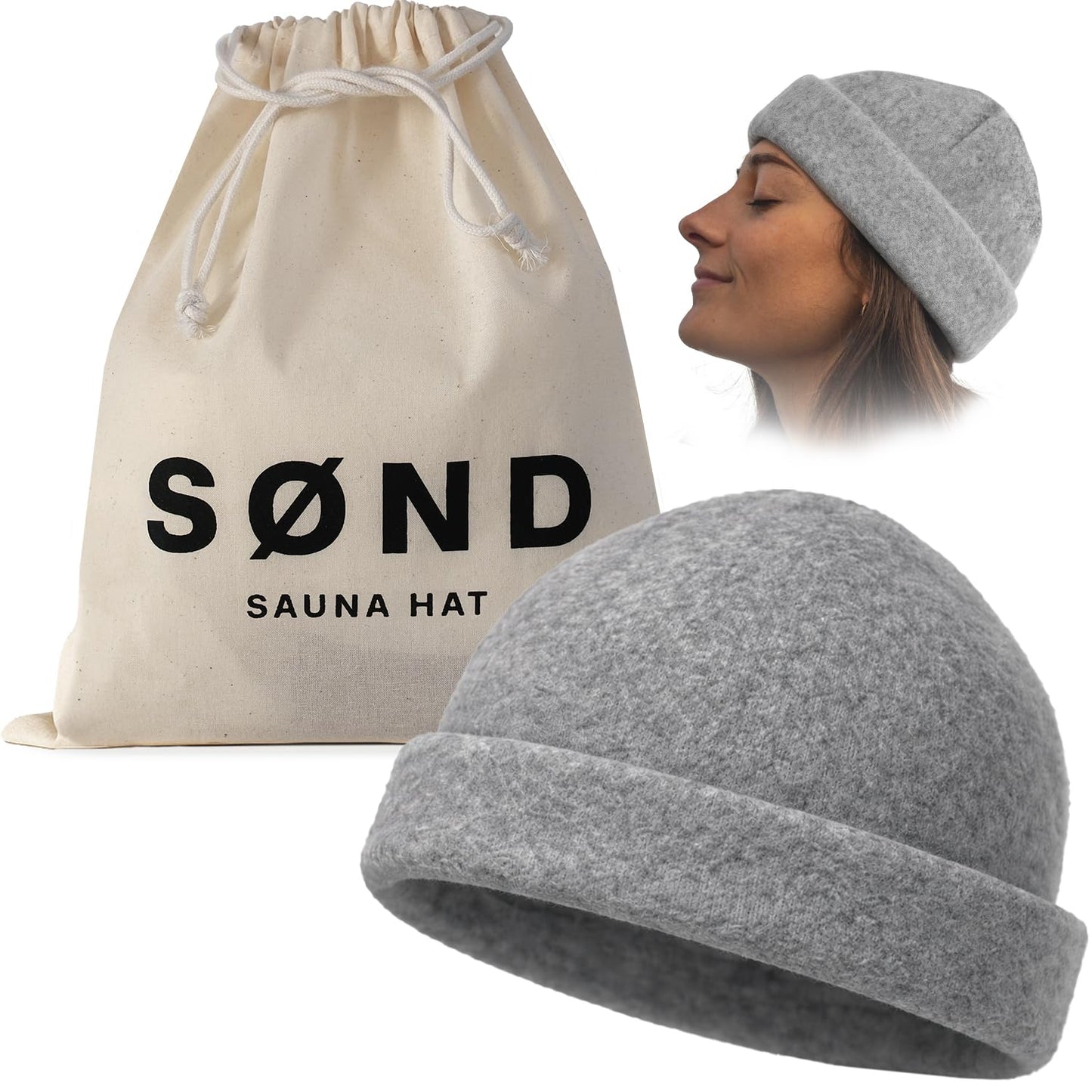 SØND - Sauna Hat for Men & Women - Merino Wool Heat Insulation & Hair Protection - Wool Sauna Cap & Banya Hat - Sauna Accessory - Beanie Style - Light Grey