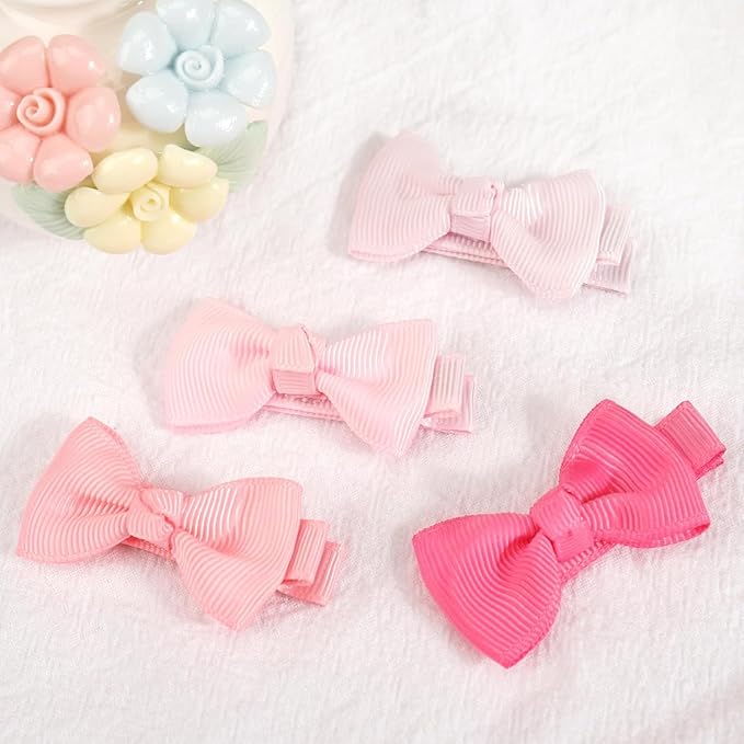 CELLOT Baby Girls Fully Lined Hair Bows Hair Pins, 2' Hair Bows, 50 Pieces/25 Pairs - Infants, Toddlers, Kids Hair Accessories in Pairs - Pink Bow Alligator Hair Clips