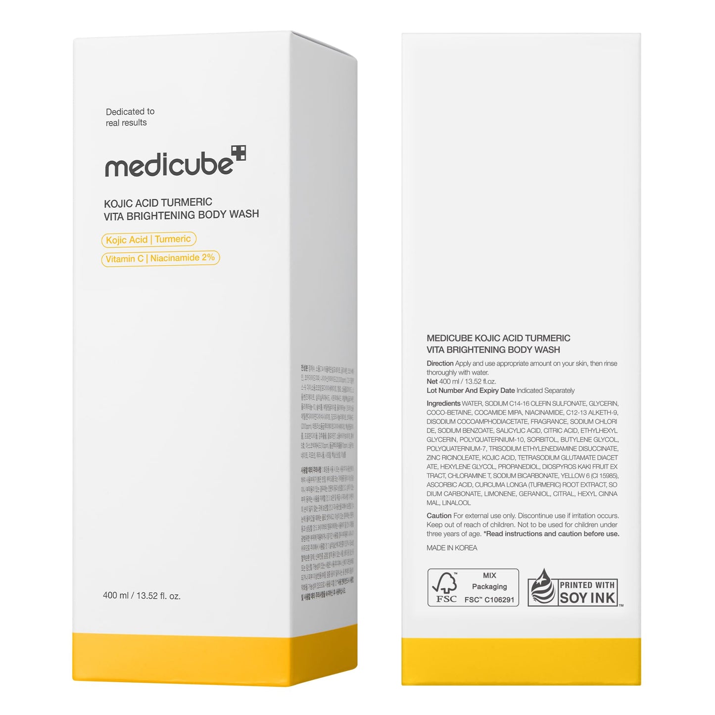 medicube Kojic Acid Turmeric Brightening Body Wash | Gentle Shower Gel for Uneven Skin | Niacinamide, Vitamin C, AHA/BHA | Deep Cleansing, Hydrating Formula | Easy and Effective, 13.52 fl.oz