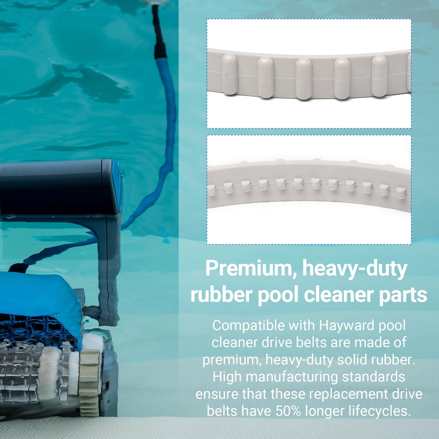 (2 Pack) AR-PRO RCX23002 Replacement Soft Tread Drive Belt - Premium, Heavy-Duty Rubber Pool Cleaner Parts | Compatible with Aquavac Tiger Shark (Plus and QC) and SharkVac Pool Cleaners