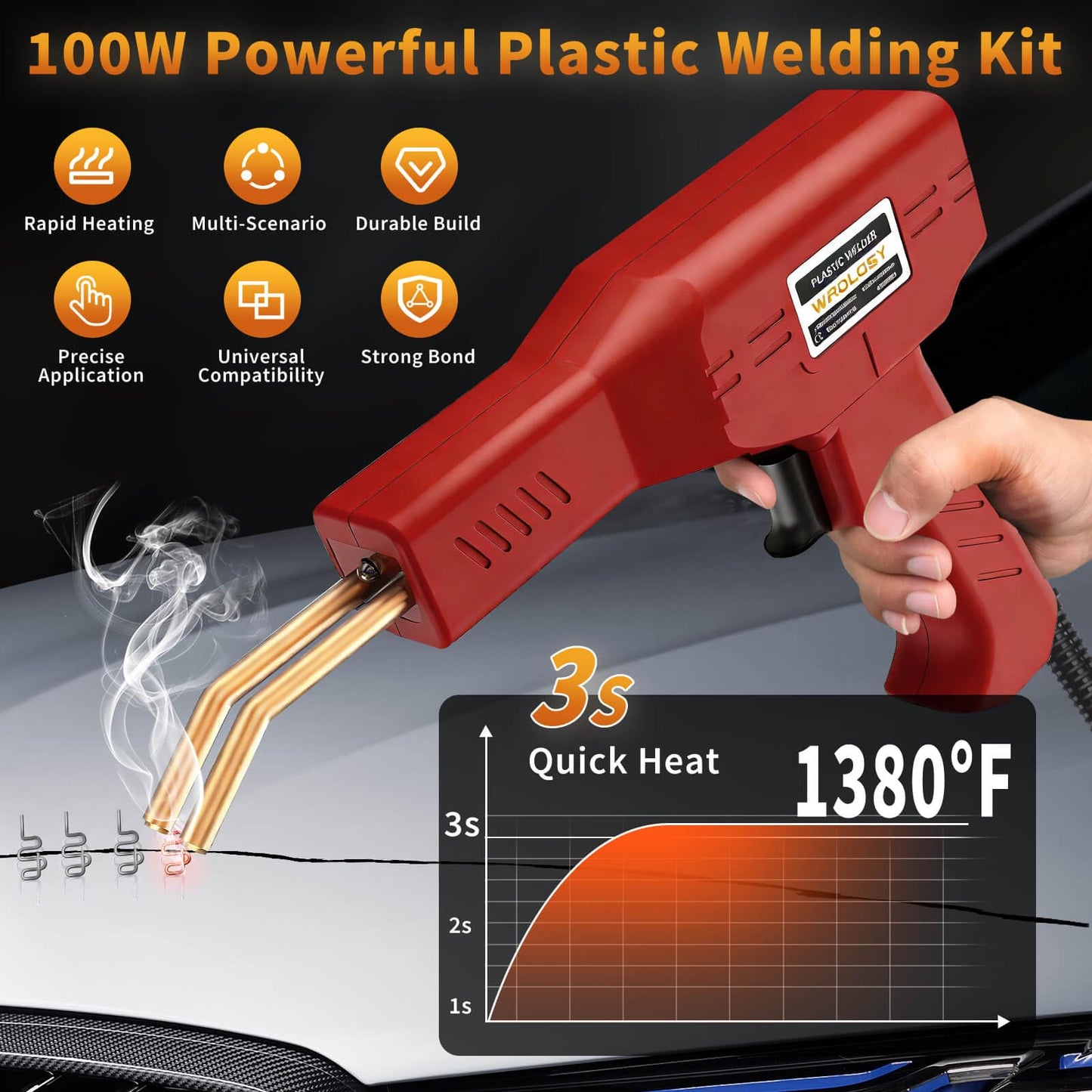 Wrdlosy Plastic Welder, 1200PCS Staples, Plastic Welding Kit, Must Have for DIYers, Instant On/Off, Welder Kit, Bumper Repair, Portable Toolbox (Red)