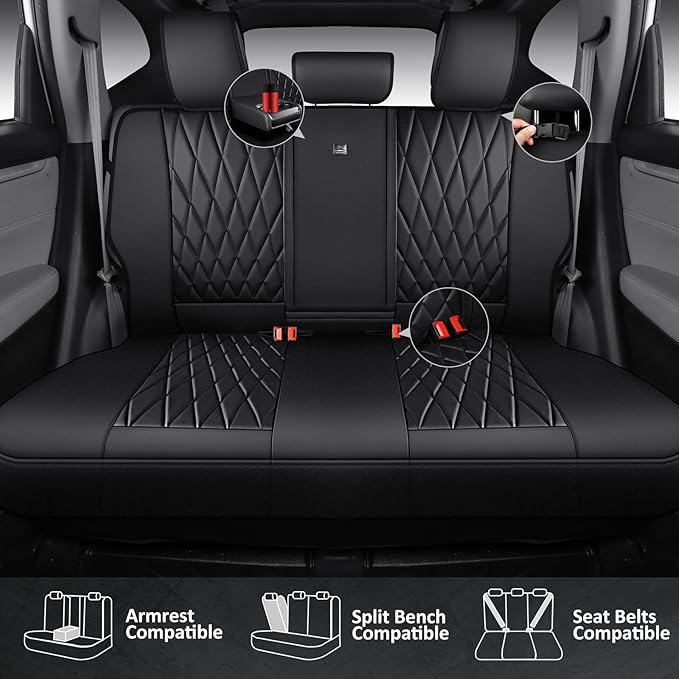 CAR PASS CRV Seat Covers Full Set Custom Fit for Honda CRV HRV 2017-2022, CR-V HR-V Luxury Premium Waterproof Nappa Leather Seat Covers, Anti-Slip Comfortable Airbag Compatible Full Black